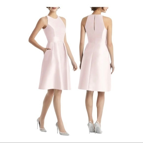 ALFRED SUNG Pink A-Line Halter Midi Dress - Picture 1 of 8